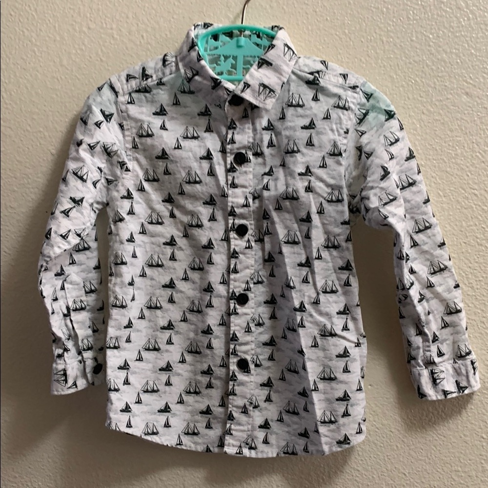 Jash Kids Sailboat Button Down Long Sleeve Shirt 12-18 Months White Black Easter